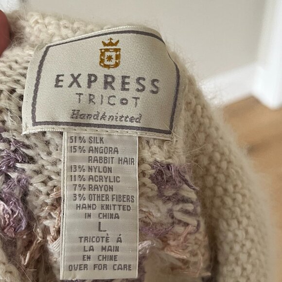 Vintage Express Angora Handknit Cardigan Silk Angora Size Large 90s Tradwife - Picture 2 of 11